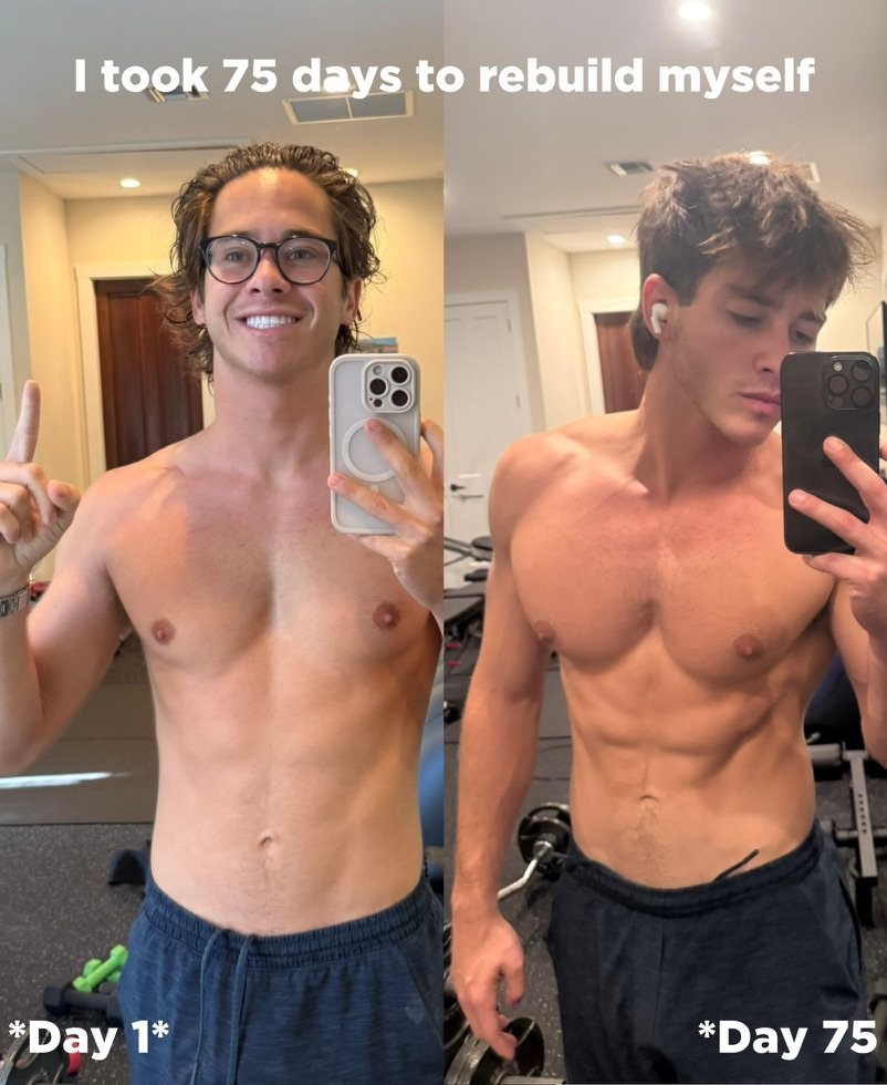 dalen, day 1 and day 75 of rebuilding himself